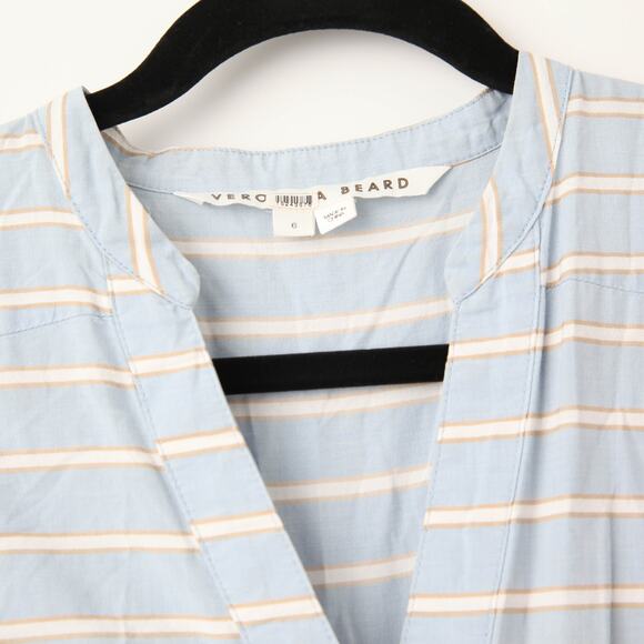 Veronica Beard Ruched Stripe Shirtdress in Blue Size 6 - Picture 6 of 7